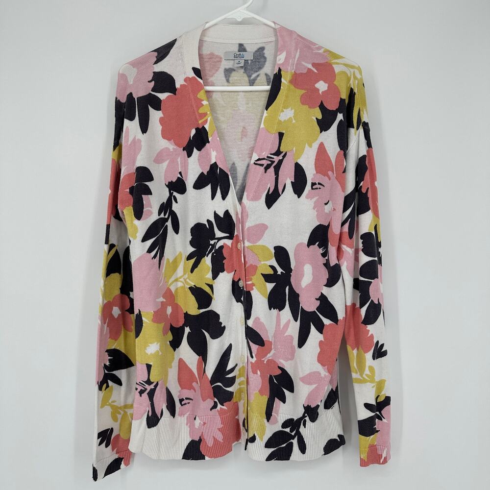 Croft Barrow Cardigan Sweater Womens MEDIUM Floral Cottage Preppy Office Career